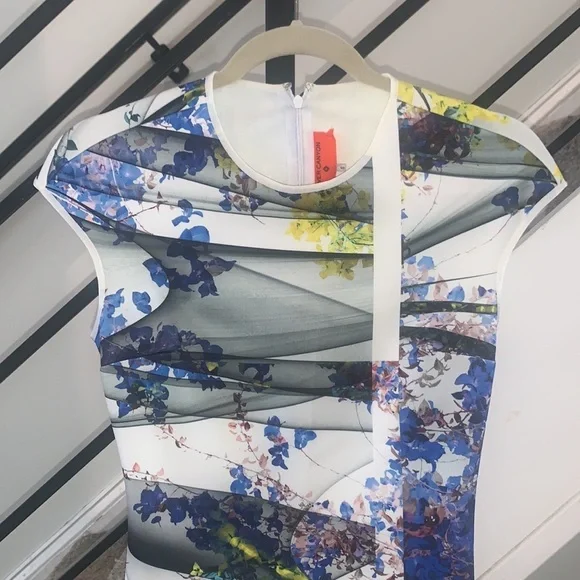 Clover Canyon Blue  and yellow Floral Printed Neoprene Bodycon Mini dress S - Picture 2 of 11